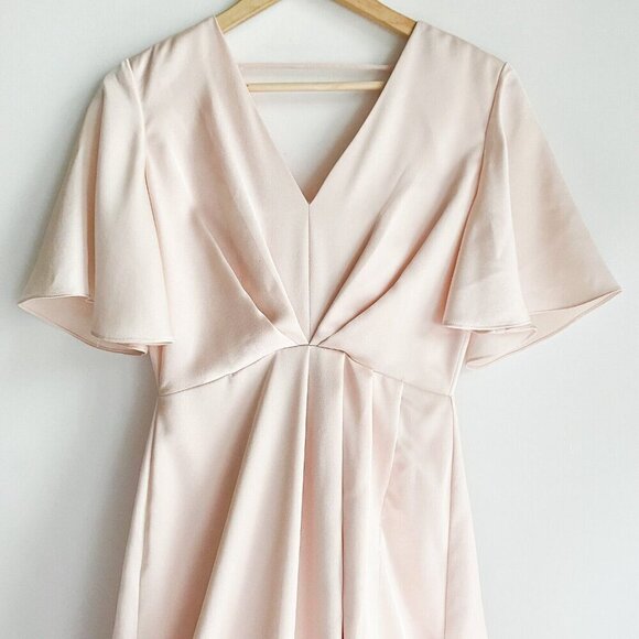 Lovers and Friends Blush Pink Empire Wiast Butterfly Sleeve Front Slit Dress - Picture 4 of 11